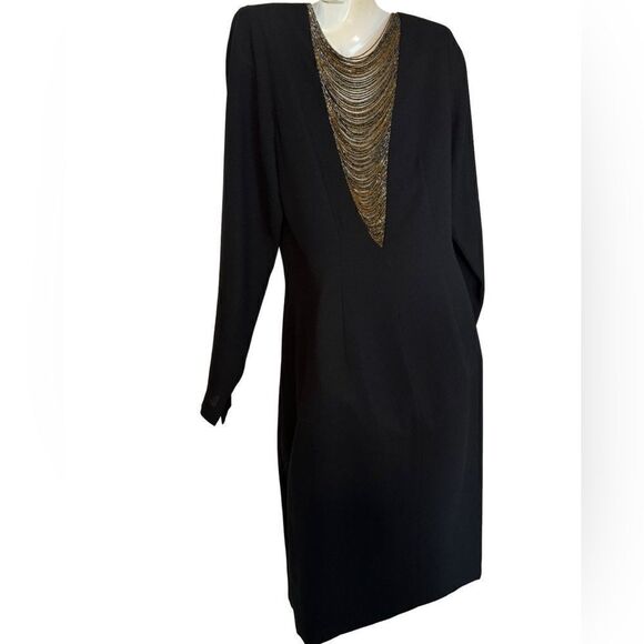 Vintage Morton Myles for Neiman Marcus Black Wrap Beaded Back Dress - Picture 10 of 14